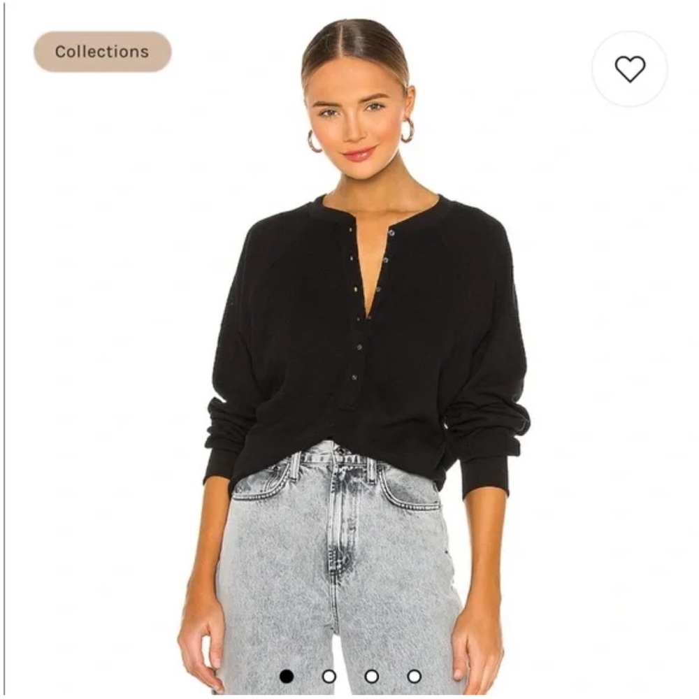 Marissa Webb So Uptight Waffle Knit Henley in Black